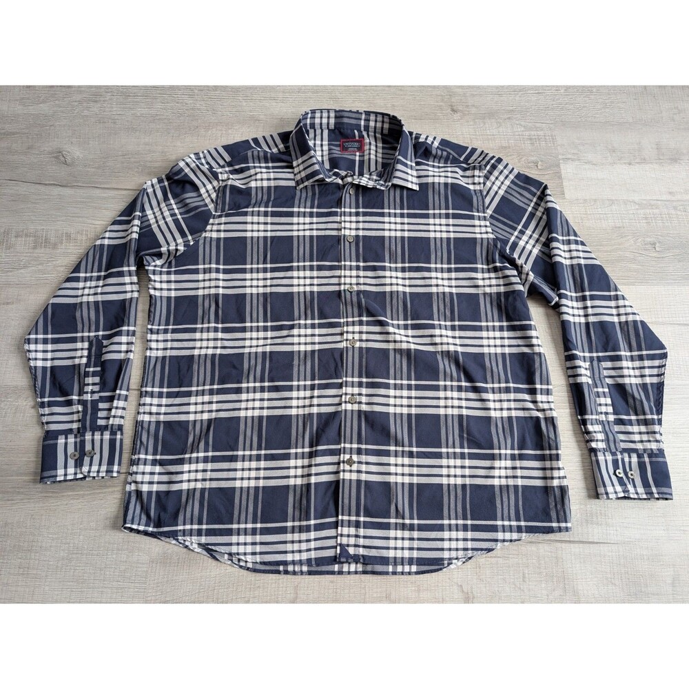 UNTUCKit Shirt Men Sz XXXL Blue White Plaid Long Sleeve Button Up Cotton Delucca